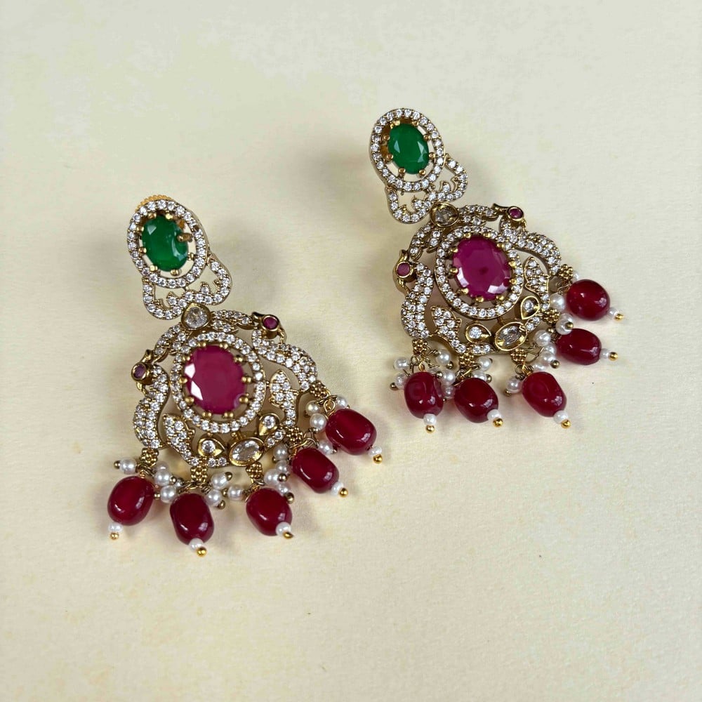 Handmade Brass Metal Jewellery Ruby Green Chandbali Earrings